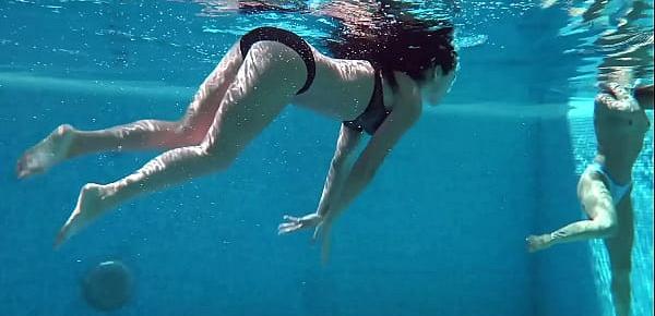  Jessica and Lindsay swim naked in the pool